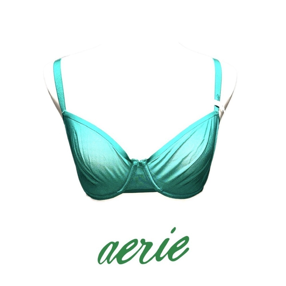 🆕 Aerie SMOOTHEZ mesh full coverage bra emerald green